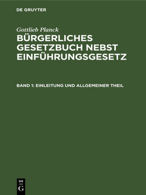 cover image of Einleitung und Allgemeiner Theil